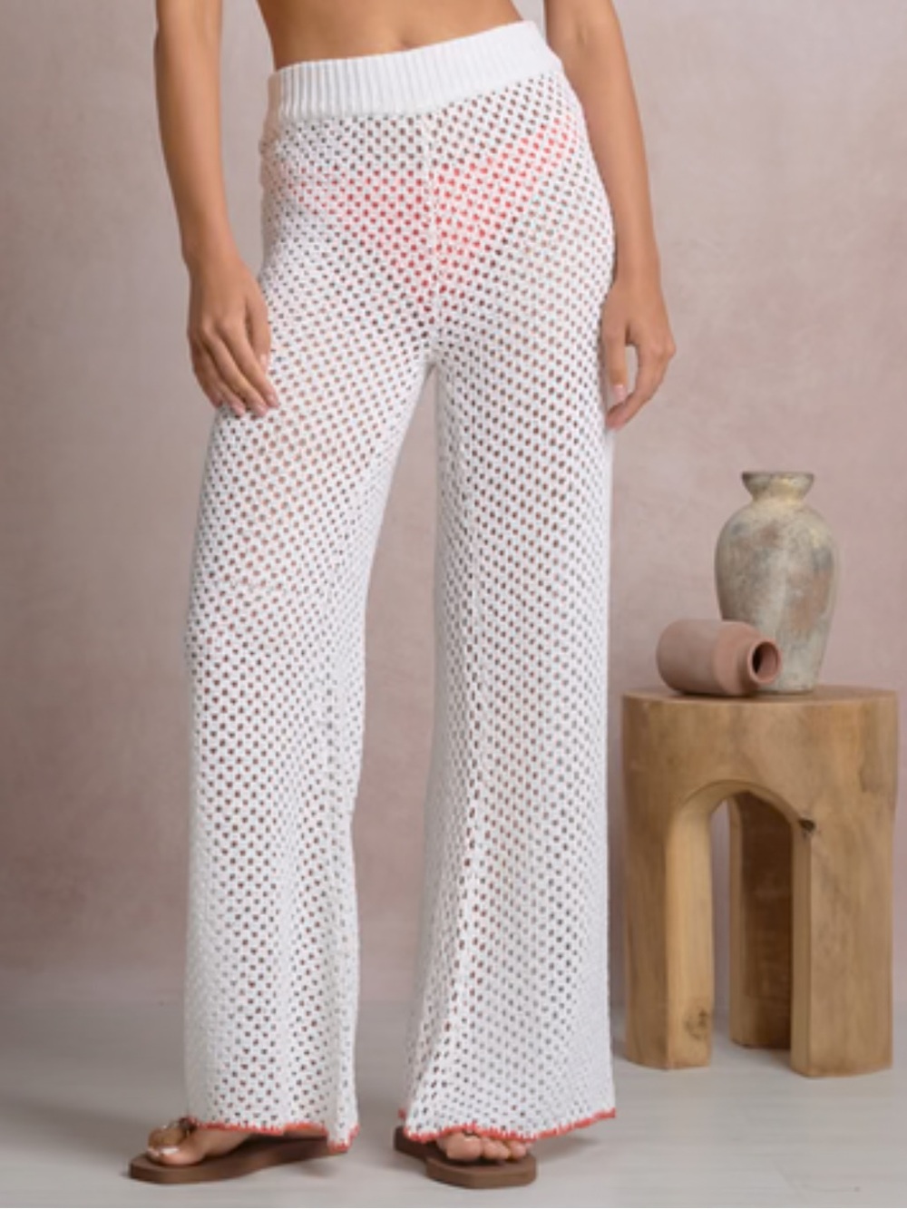 Elan White Crochet Wide-Leg Swim Coverup Pants